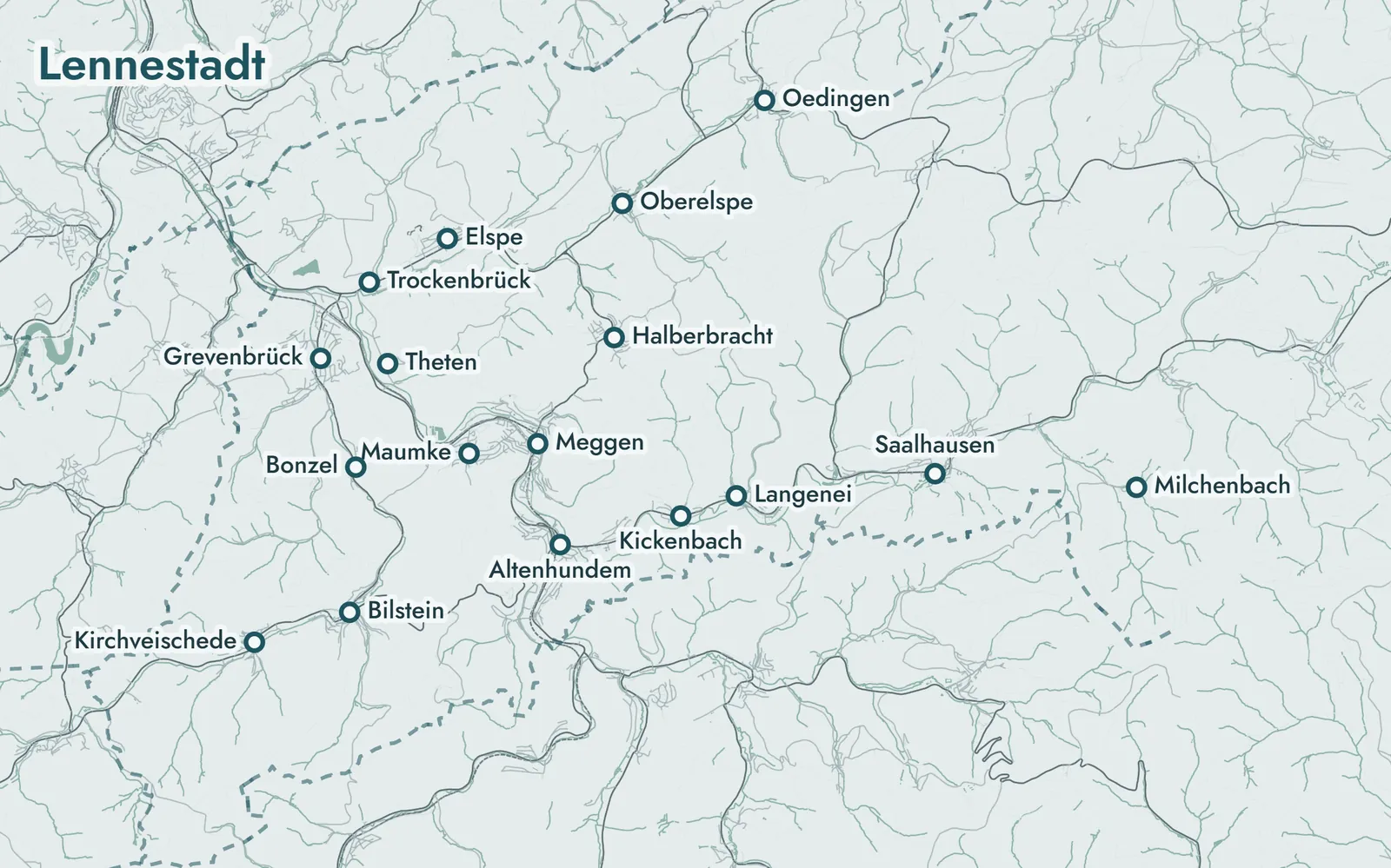 Karte mit den Ortsteilen von Lennestadt, in denen D&N Reinigung Büros und Praxen reinigt